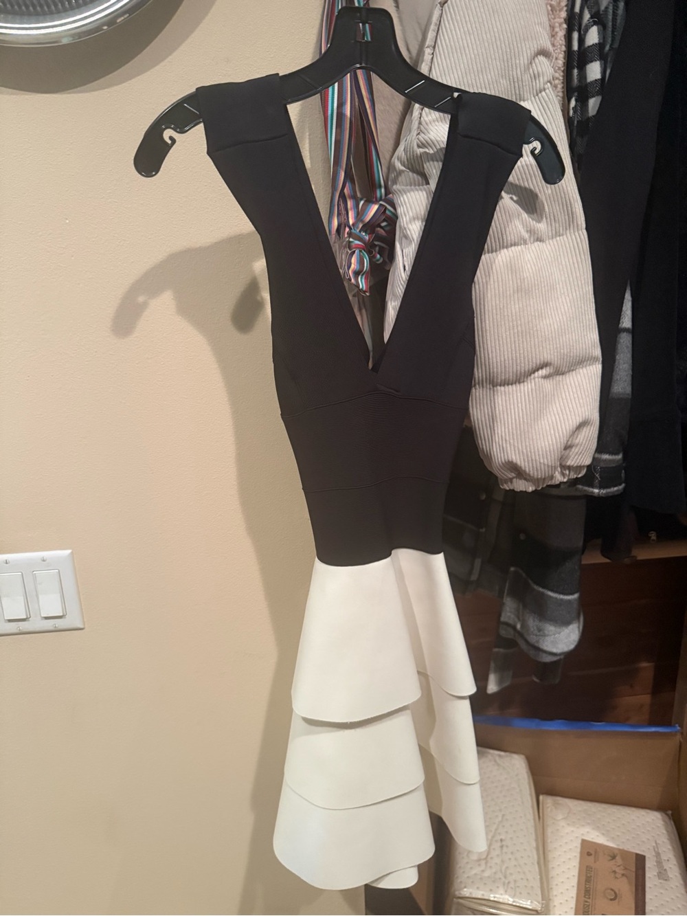 Black & White Tiered V-Neck Ruffled Dress